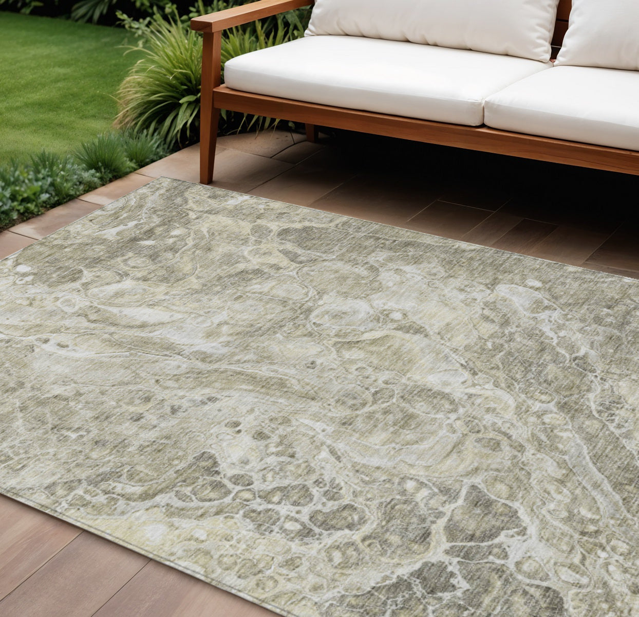 9' X 12' Tan Brown And Beige Abstract Washable Indoor Outdoor Area Rug
