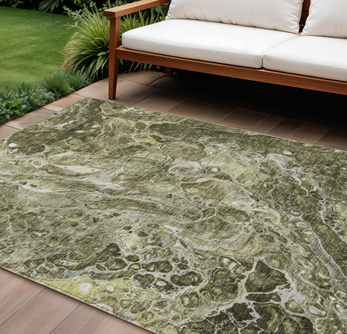 9' X 12' Taupe Chocolate And Beige Abstract Washable Indoor Outdoor Area Rug