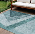 8' X 10' Teal Blue Aqua And Blue Geometric Washable Indoor Outdoor Area Rug