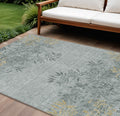 8' X 10' Gray Charcoal And Gold Floral Washable Indoor Outdoor Area Rug
