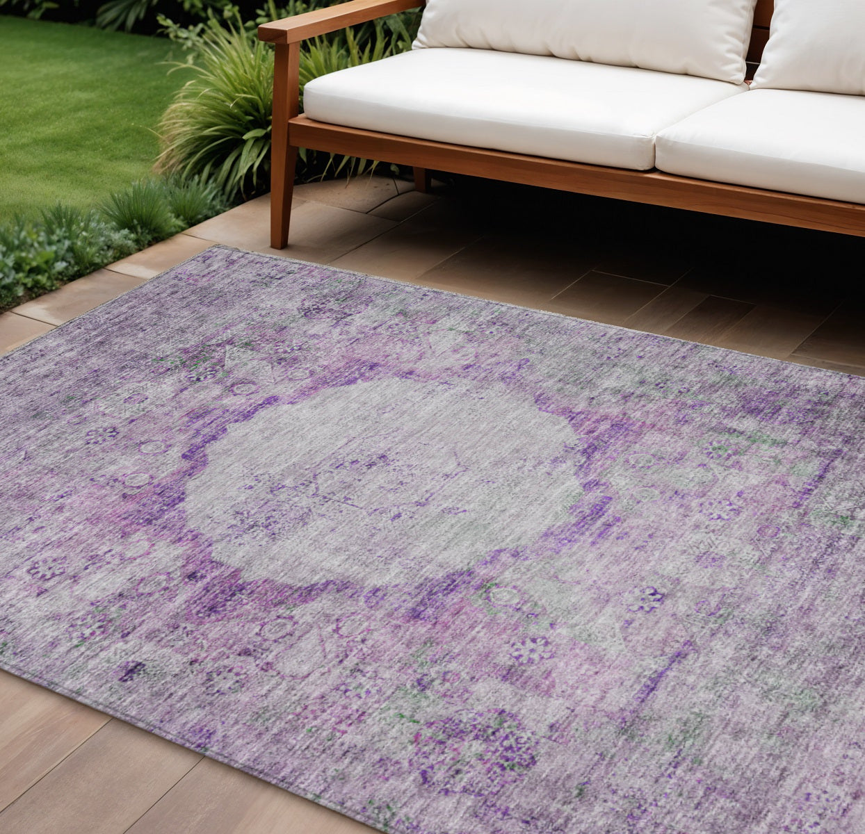 9' X 12' Purple Lavender And Gray Oriental Washable Indoor Outdoor Area Rug