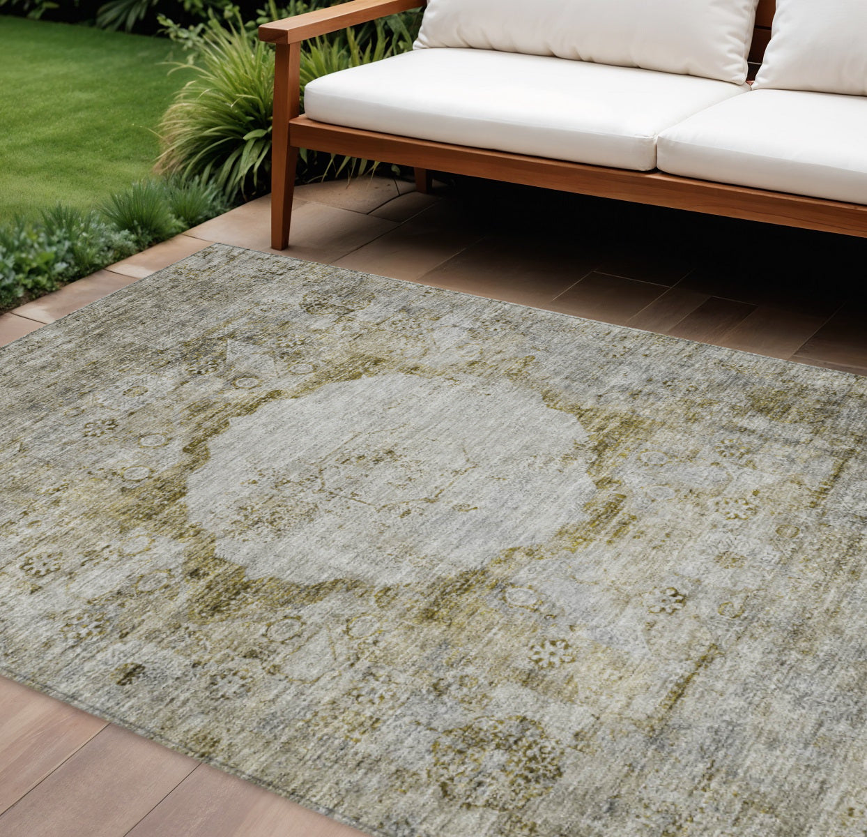 10' X 14' Taupe Brown And Gray Oriental Washable Indoor Outdoor Area Rug
