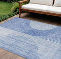 9' X 12' Denim Blue And Sky Blue Geometric Washable Indoor Outdoor Area Rug