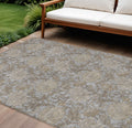 9' X 12' Gray Silver And Taupe Floral Washable Indoor Outdoor Area Rug