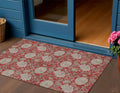 3' X 5' Red Taupe And Beige Floral Washable Indoor Outdoor Area Rug