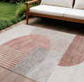 9' X 12' Copper Red And Gray Geometric Washable Indoor Outdoor Area Rug