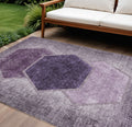 9' X 12' Eggplant Purple And Lavender Geometric Washable Indoor Outdoor Area Rug