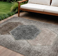 9' X 12' Chocolate And Taupe Geometric Washable Indoor Outdoor Area Rug