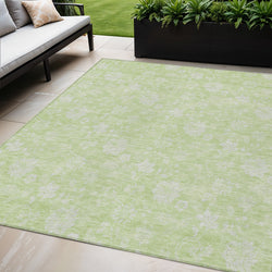 5' X 8' Artichoke Green Mint Green And Ivory Floral Washable Indoor Outdoor Area Rug