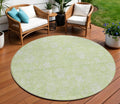 8' Artichoke Green Mint Green And Ivory Round Floral Washable Indoor Outdoor Area Rug