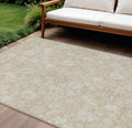 8' X 10' Beige Tan And Ivory Floral Washable Indoor Outdoor Area Rug