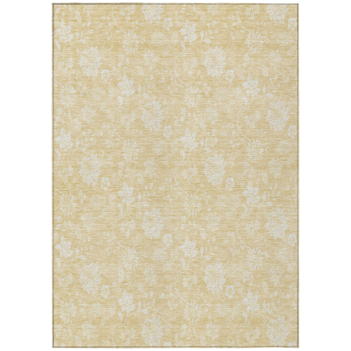3' X 5' Yellow Wheat And Ivory Floral Washable Indoor Outdoor Area Rug