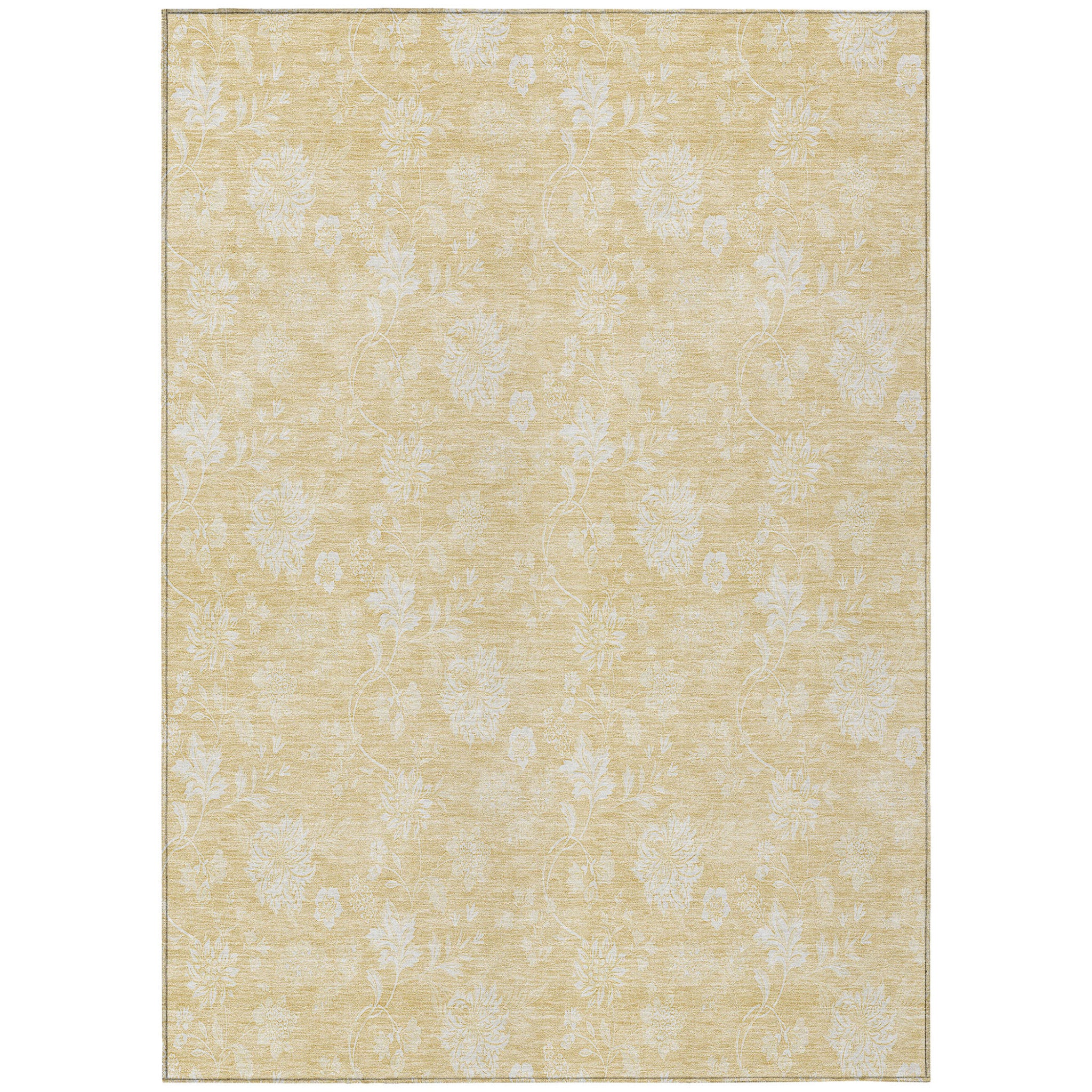 3' X 5' Yellow Wheat And Ivory Floral Washable Indoor Outdoor Area Rug