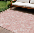 10' X 14' Pink Ivory And Blush Floral Washable Indoor Outdoor Area Rug