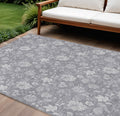 10' X 14' Gray Silver And Ivory Floral Washable Indoor Outdoor Area Rug