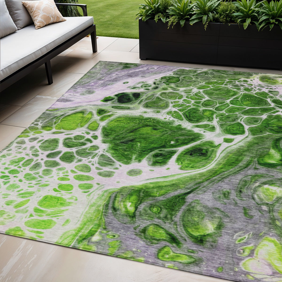 5' X 8' Lime Green And Gray Nautical Washable Indoor Outdoor Area Rug