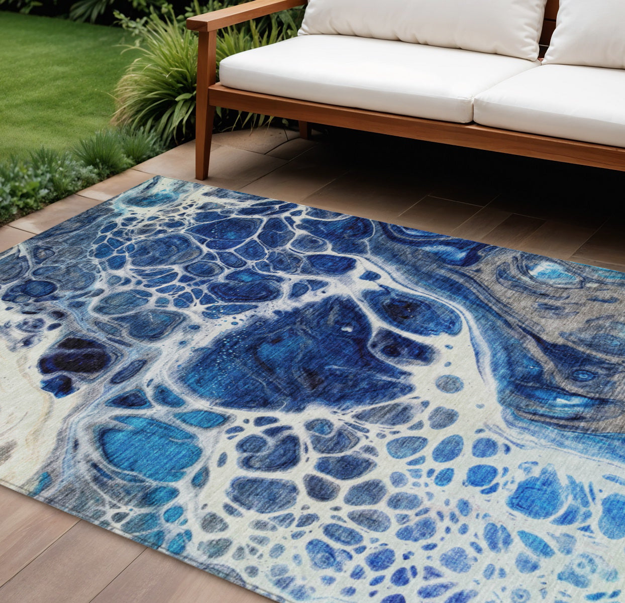 9' X 12' Navy Blue And Gray Nautical Washable Indoor Outdoor Area Rug
