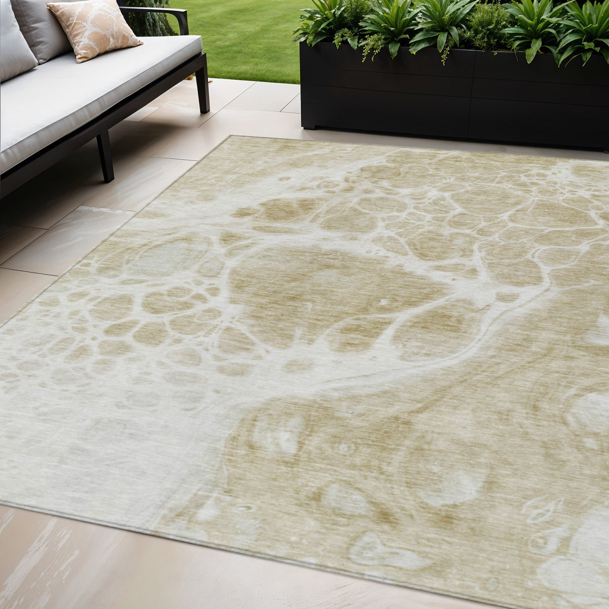 5' X 8' Taupe Beige And Ivory Nautical Washable Indoor Outdoor Area Rug