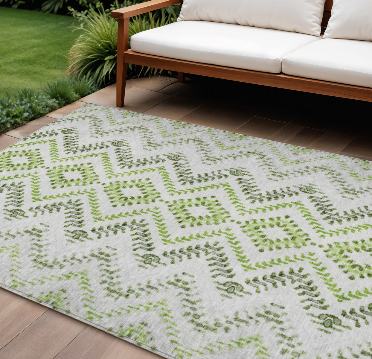 10' X 14' Green Ivory And Gray Geometric Washable Indoor Outdoor Area Rug