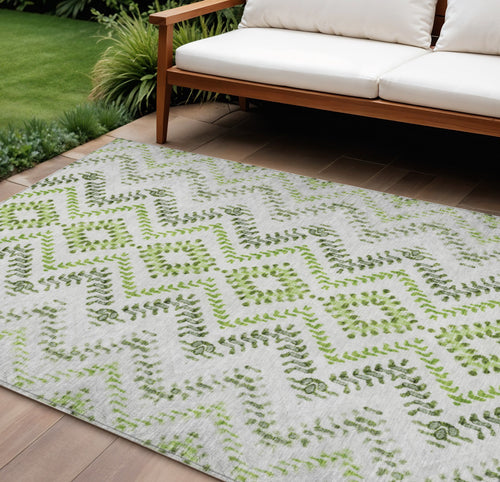 10' X 14' Green Ivory And Gray Geometric Washable Indoor Outdoor Area Rug