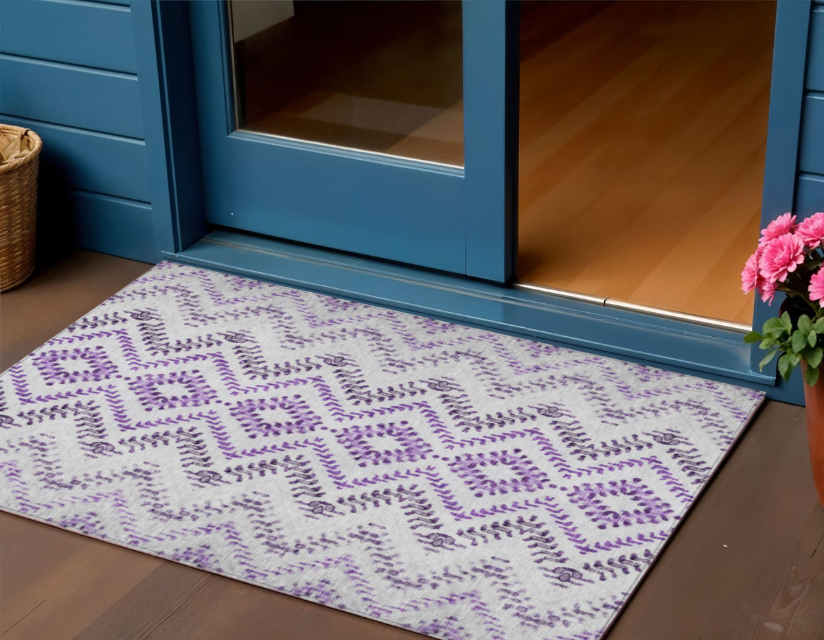 3' X 5' Purple Eggplant And Lavender Geometric Washable Indoor Outdoor Area Rug