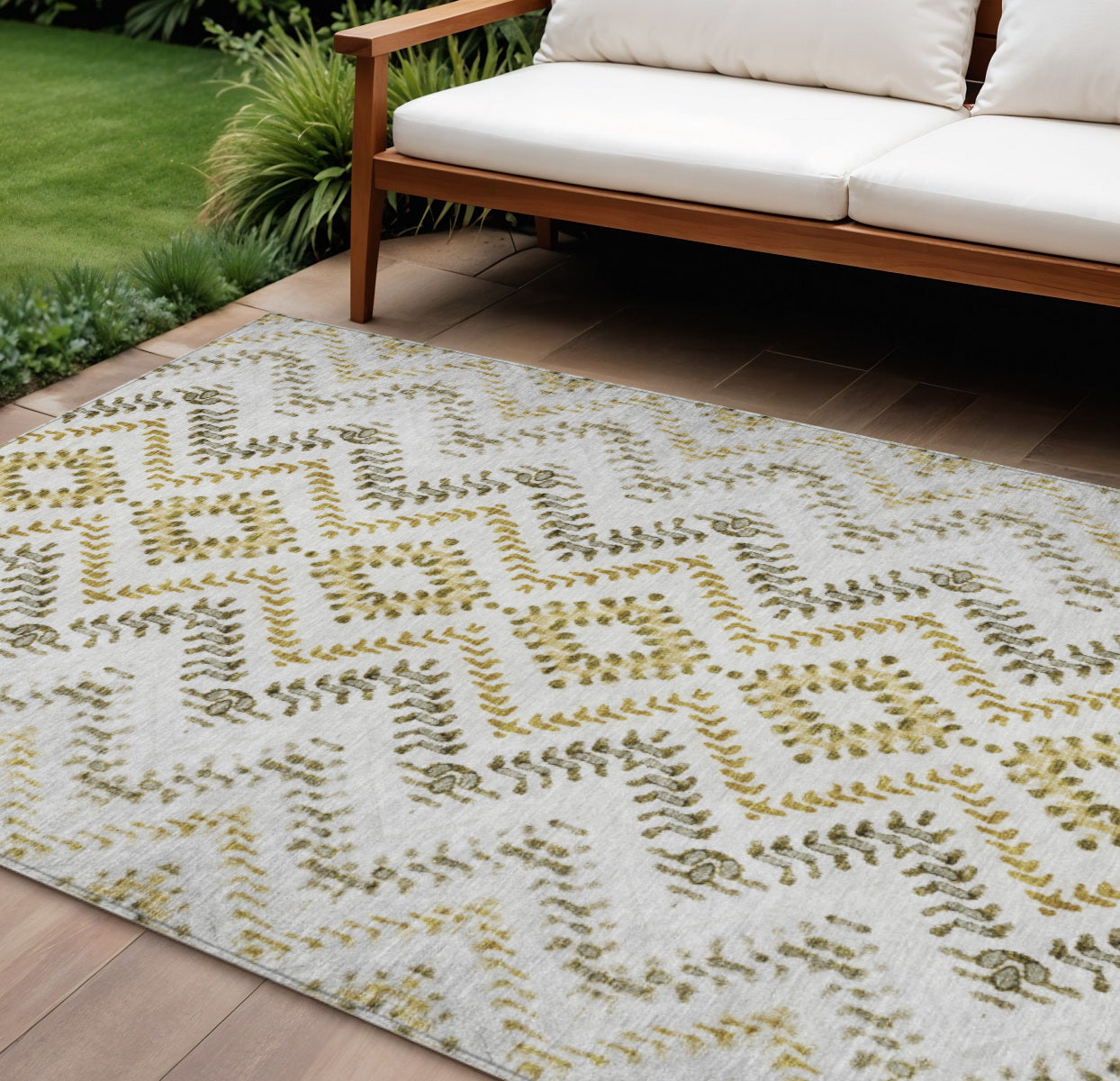 9' X 12' Taupe Brown And Ivory Geometric Washable Indoor Outdoor Area Rug