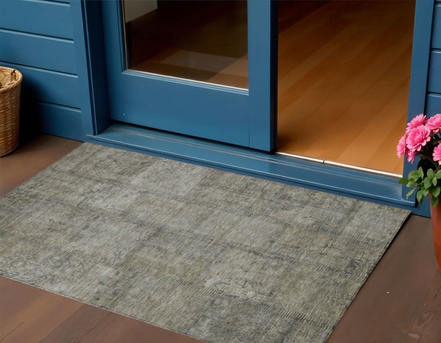 3' X 5' Taupe Brown And Beige Patchwork Washable Indoor Outdoor Area Rug