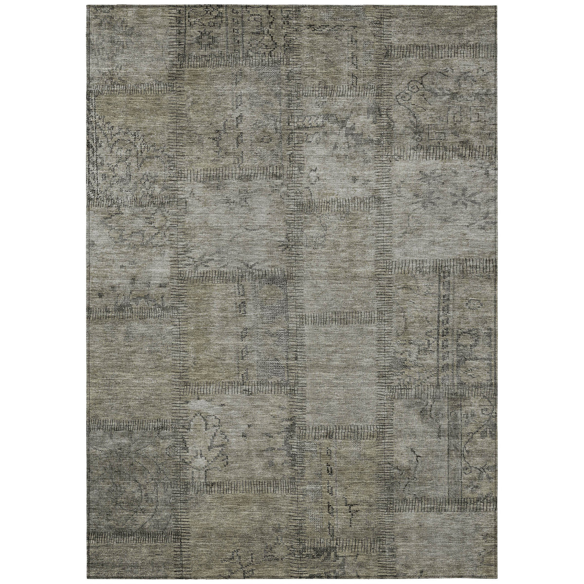 5' X 8' Taupe Brown And Beige Patchwork Washable Indoor Outdoor Area Rug