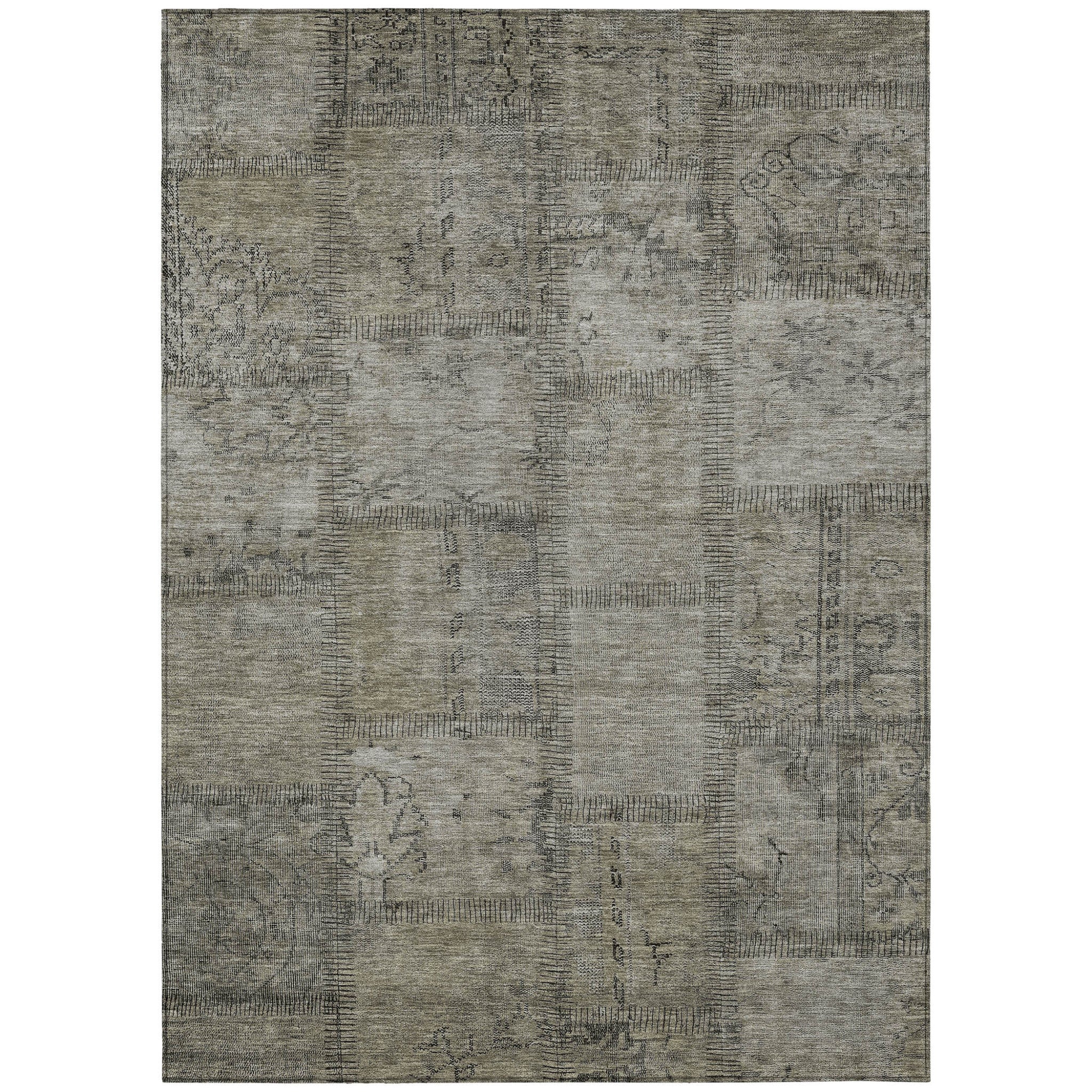 5' X 8' Taupe Brown And Beige Patchwork Washable Indoor Outdoor Area Rug