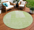 8' Artichoke Green And Mint Green Round Striped Washable Indoor Outdoor Area Rug