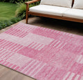 10' X 14' Pink And Blush Striped Washable Indoor Outdoor Area Rug