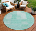 8' Teal Blue Aqua And Ivory Round Striped Washable Indoor Outdoor Area Rug