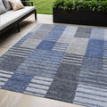 5' X 8' Denim Blue And Navy Blue Striped Washable Indoor Outdoor Area Rug