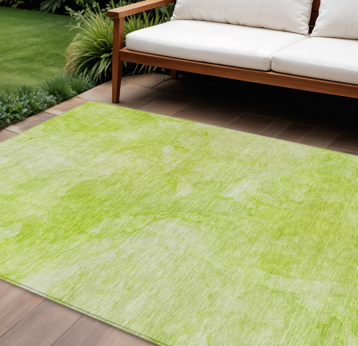 10' X 14' Artichoke Green And Lime Green Nautical Washable Indoor Outdoor Area Rug