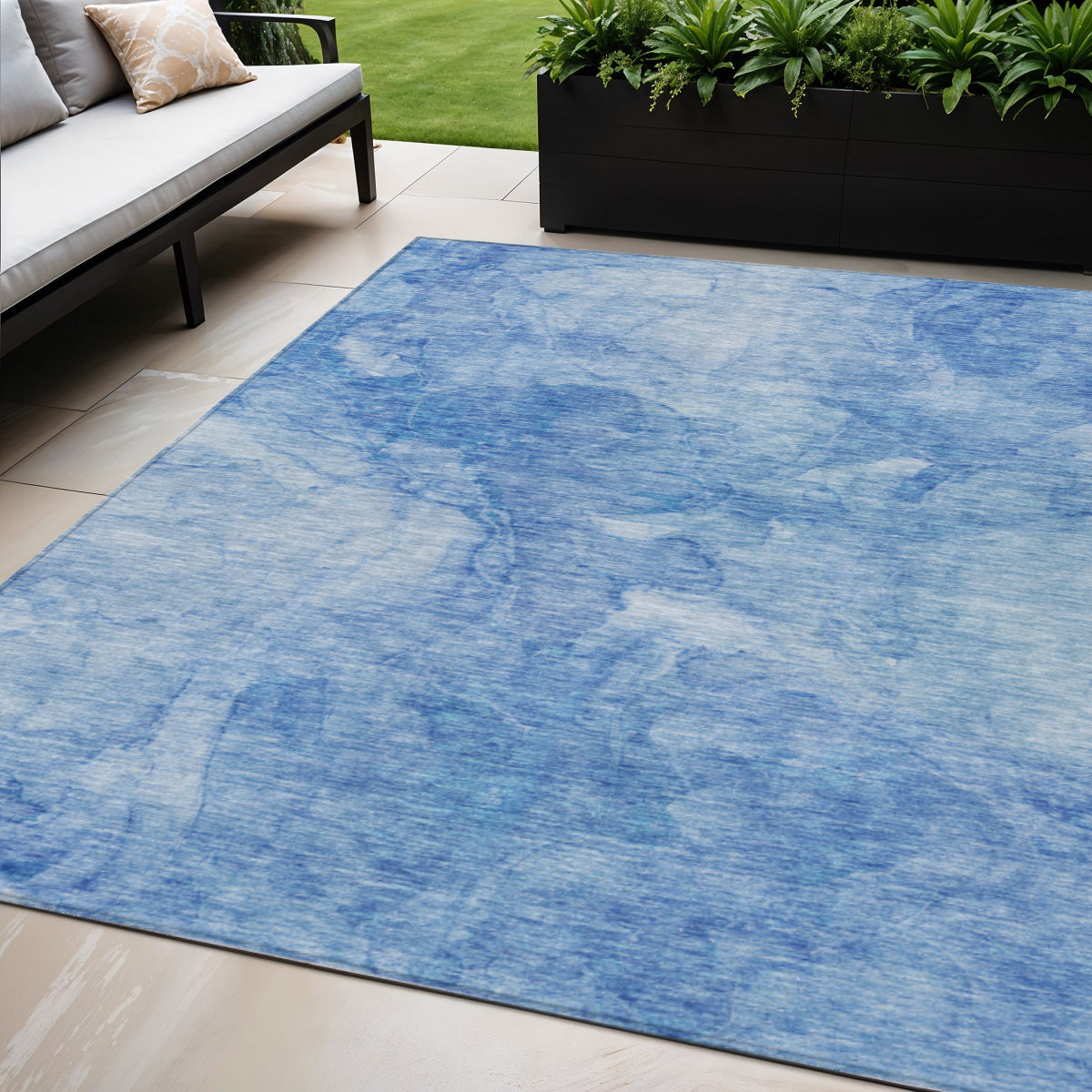 5' X 8' Denim Blue And Sky Blue Nautical Washable Indoor Outdoor Area Rug