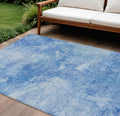 9' X 12' Denim Blue And Sky Blue Nautical Washable Indoor Outdoor Area Rug