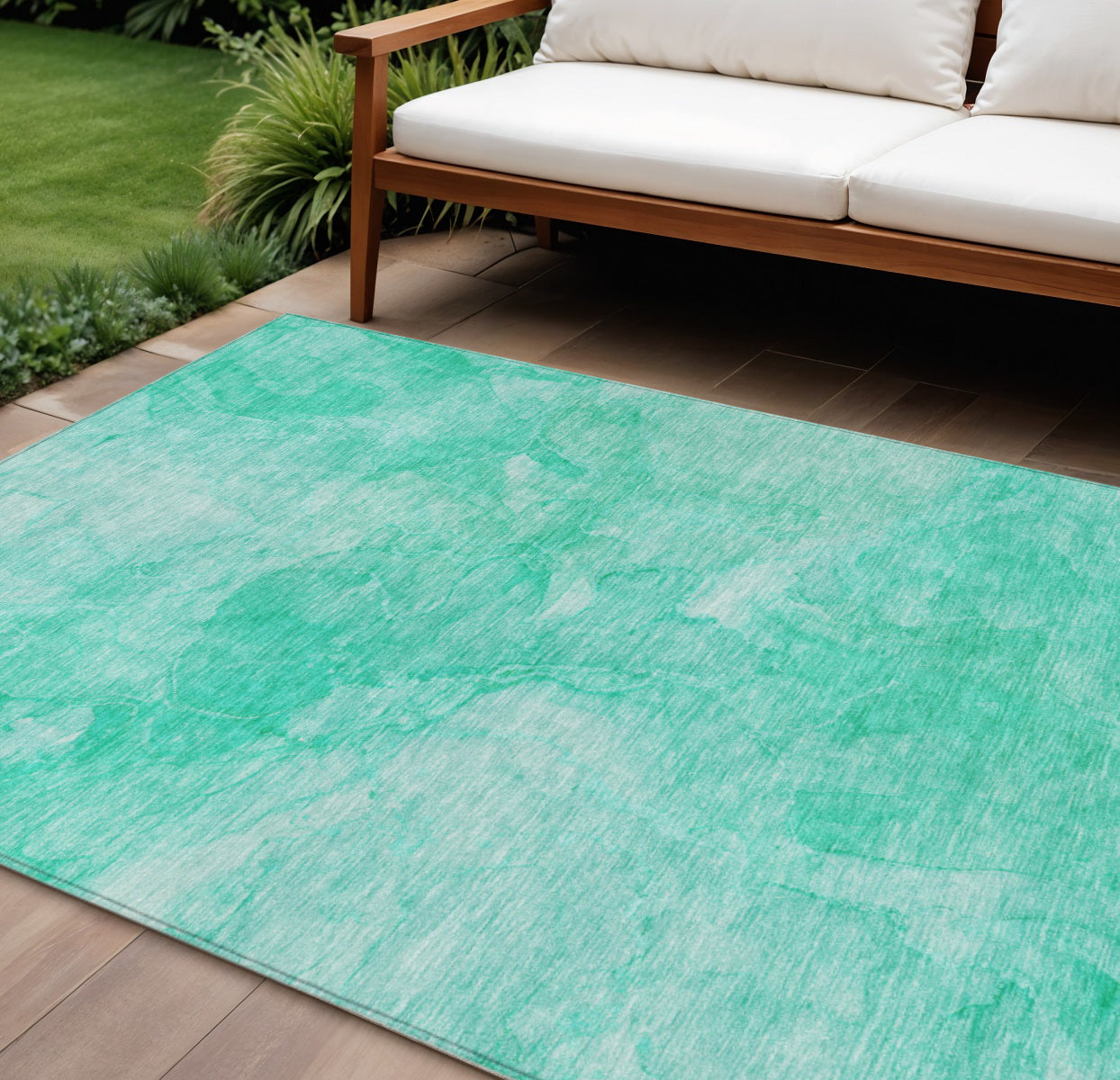 10' X 14' Teal Blue And Aqua Nautical Washable Indoor Outdoor Area Rug