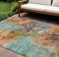 9' X 12' Copper Orange And Teal Blue Abstract Washable Indoor Outdoor Area Rug