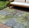 8' X 10' Olive Green And Gray Abstract Washable Indoor Outdoor Area Rug