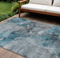 8' X 10' Teal Blue And Navy Blue Abstract Washable Indoor Outdoor Area Rug