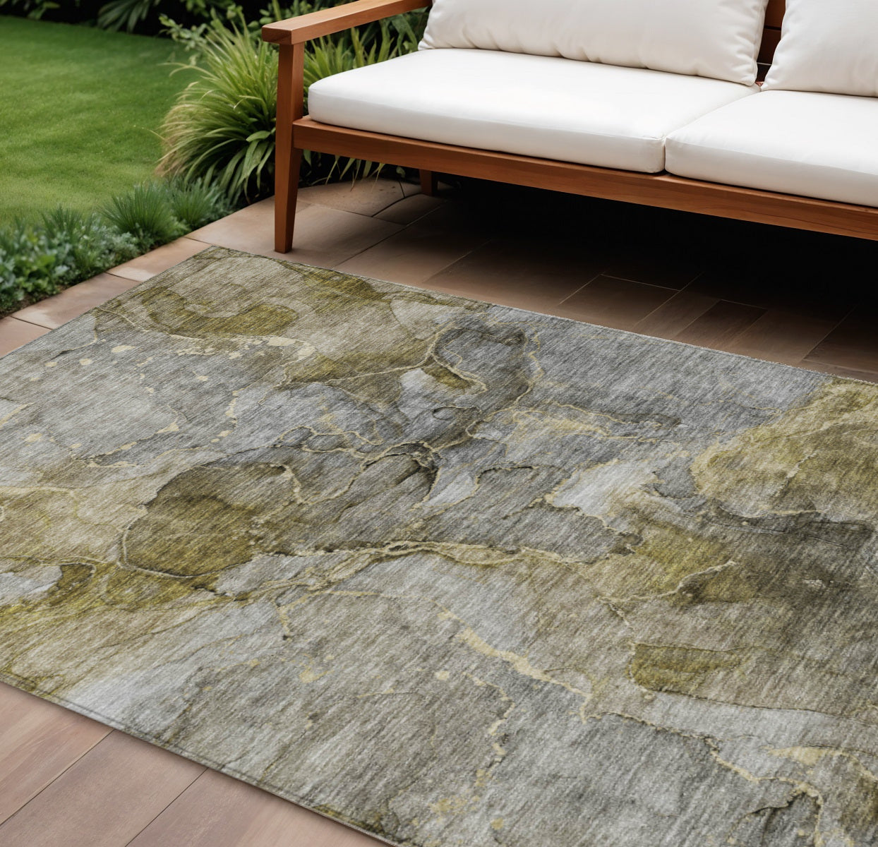 9' X 12' Taupe Brown And Gray Abstract Washable Indoor Outdoor Area Rug
