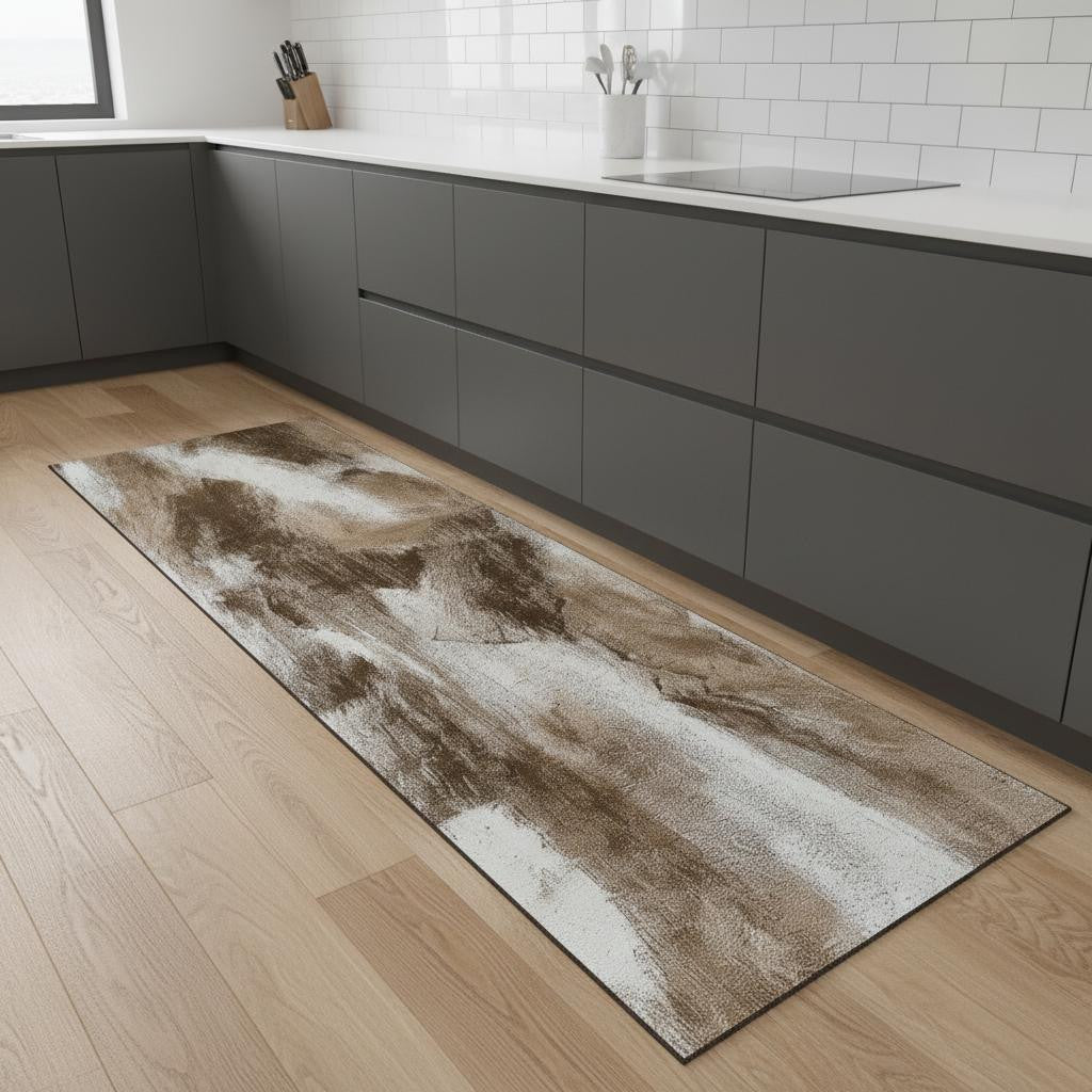 8 Brown And Beige Abstract Runner Rug