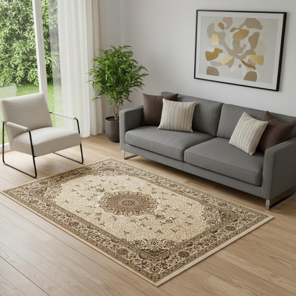5 X 7 Beige Abstract Area Rug