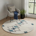 5 X 5 Beige Blue And Brown Abstract Round Rug