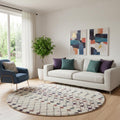 8 X 8 Beige And Blue Abstract Round Rug