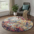 5 X 5 Yellow And Blue Abstract Round Rug