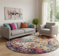 8 X 8 Yellow And Blue Abstract Round Rug