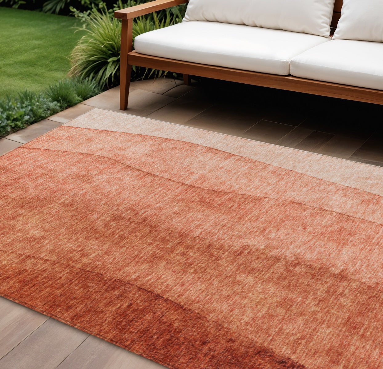 9' X 12' Red Copper And Terra Cotta Ombre Washable Indoor Outdoor Area Rug
