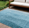 8' X 10' Teal Blue Aqua And Blue Ombre Washable Indoor Outdoor Area Rug
