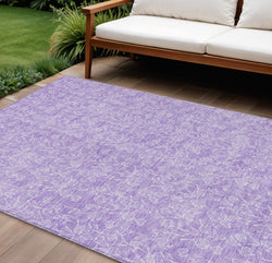 10' X 14' Lilac And Ivory Floral Washable Indoor Outdoor Area Rug